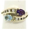 Image 4 : 14K Yellow Gold 1.21 ctw Oval Amethyst & Blue Topaz Bypass Ring w/ Round Diamond