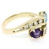 Image 7 : 14K Yellow Gold 1.21 ctw Oval Amethyst & Blue Topaz Bypass Ring w/ Round Diamond