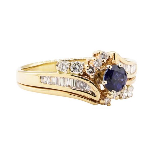 1.10 ctw Blue Sapphire and Diamond Ring - 14KT Yellow Gold