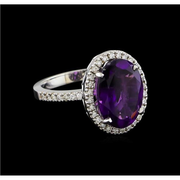 4.77 ctw Amethyst and Diamond Ring - 14KT White Gold