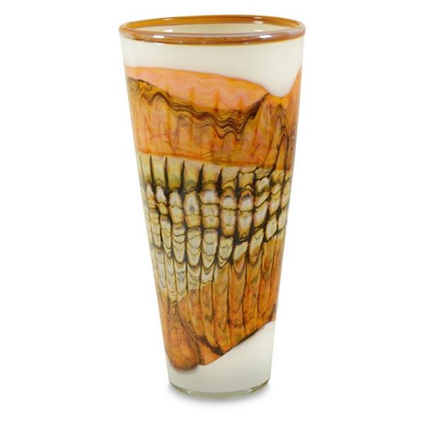 "White Opal with Tangerine Cone" Hand Blown Glass Sculpture, Hand Signed by Gart