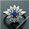 Image 2 : Vintage 14kt White Gold 0.90 ctw Round Sapphire and Diamond Flower Cluster Ring
