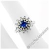Image 4 : Vintage 14kt White Gold 0.90 ctw Round Sapphire and Diamond Flower Cluster Ring