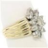 Image 3 : 14k Two Tone Gold Diamond .85 ctw Round G VS Diamond Elongated Ribbed Cluster Ri