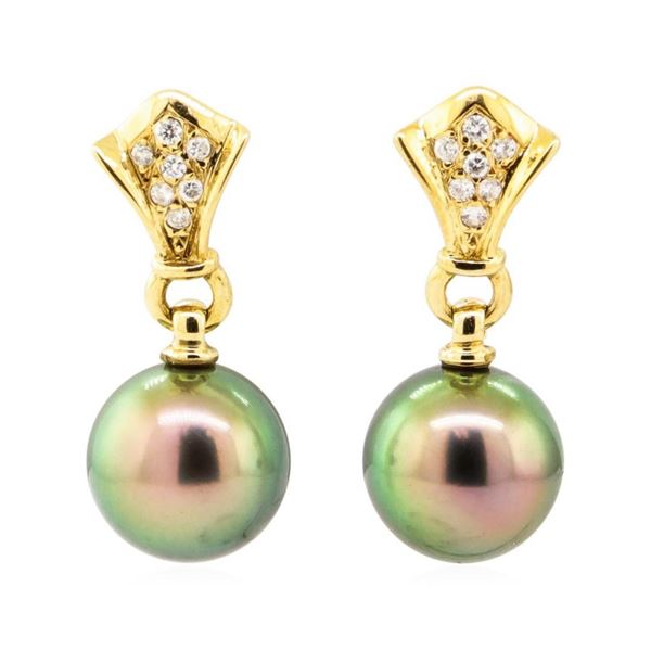 0.15 ctw Diamond and Pearl Earrings - 18KT Yellow Gold