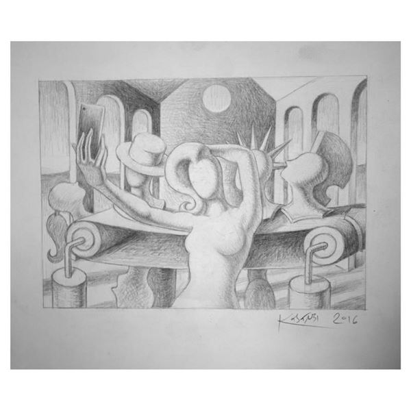 Mark Kostabi "Auto Immortality" Hand Signed Original Artwork with COA.