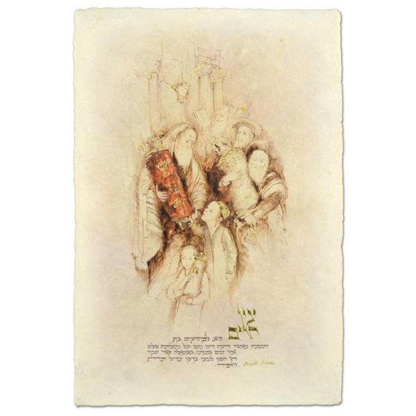 Brachi Horen, "Ets Chaim" Hand-Embellished Mixed Media with Goldleaf, Hand Signe