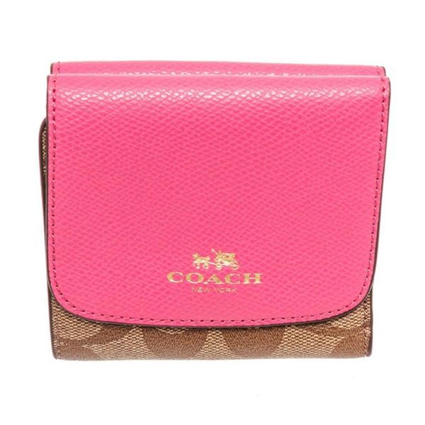 Coach Pink Coated Canvas  Leather Compact Wallet