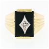 Image 4 : Men's Vintage 14K TT Gold Rectangular Black Onyx & Diamond Ribbed Grooved Ring