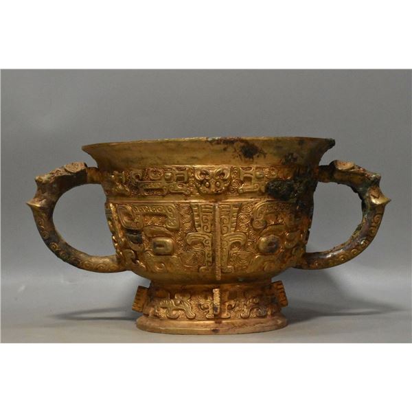 ming dynasty gilt bronze 24k double ear incense burner