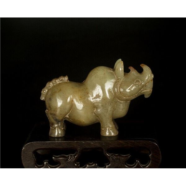 qing dynasty natural hetian jade rhinos statue