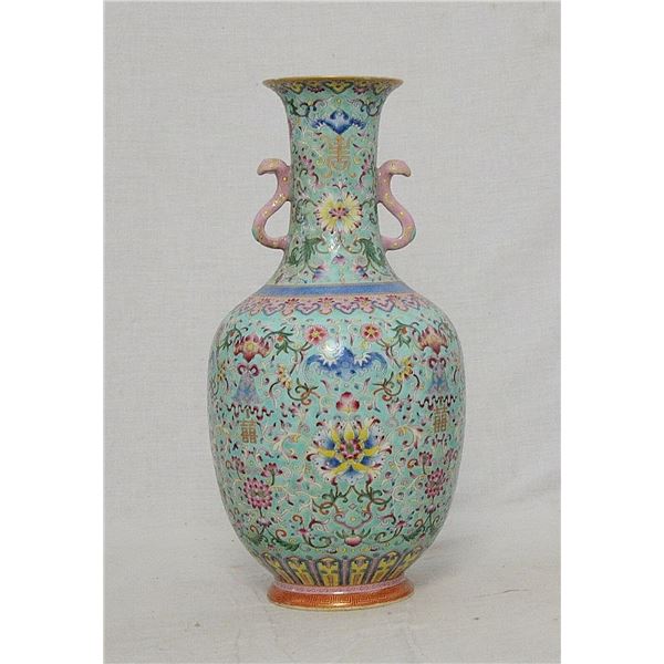 jiangqing mark famille rose double ear vase 17th/c