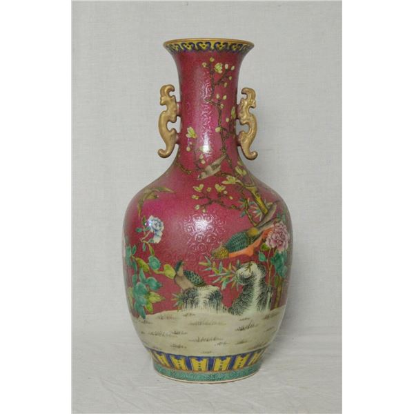 yongzheng mark famille rose double ear vase