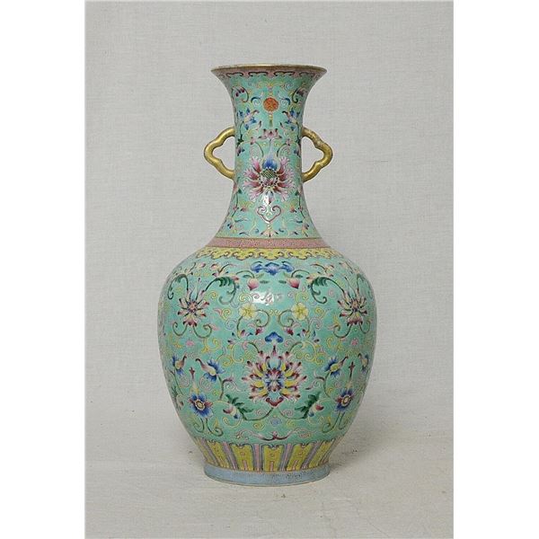 jiangqing mark famille rose double ear vase 17th/c