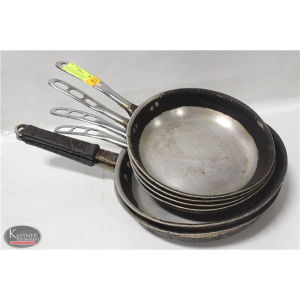 GROUP OF 6 ASST. ALUMINIUM COMMERCIAL FRYING PANS