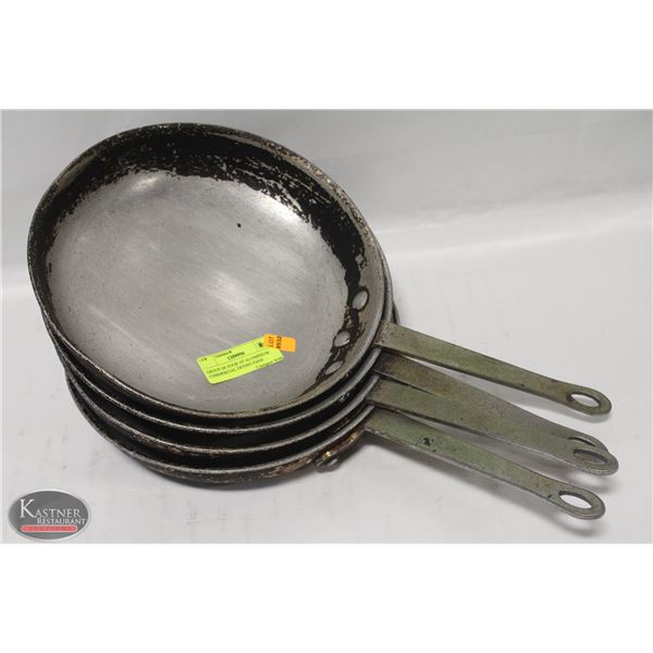 GROUP OF FOUR 10  ALUMINIUM COMMERCIAL FRYING PANS