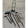 Image 1 : JOB LOT OF HOME & GARDEN TOOLS - SHOVEL, AXE, FORK, SAW, DOLLY, ETC