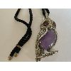 Image 2 : JYY SS PURPLE JADE, RUBY & CZ OWL PENDANT W/ SILK CORD