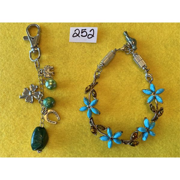 SILVER JEWELRY - BRACELET & CHARMS WITH BLUE & GREEN STONES