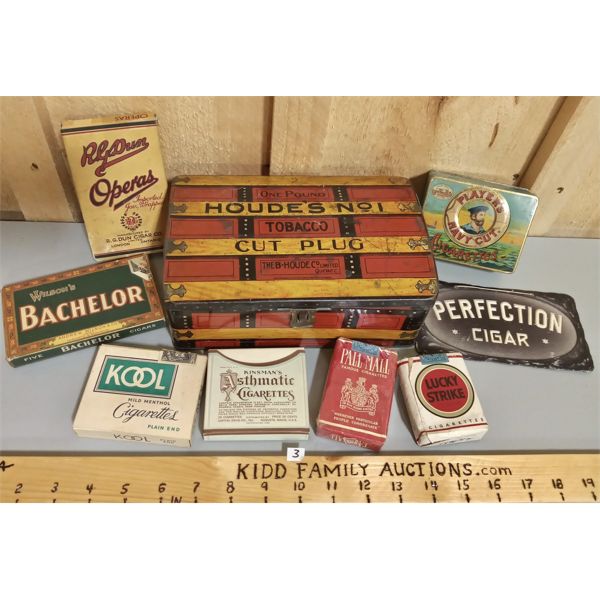 LOT OF 8 TOBACCO TINS, BOXES, ADVERTISING