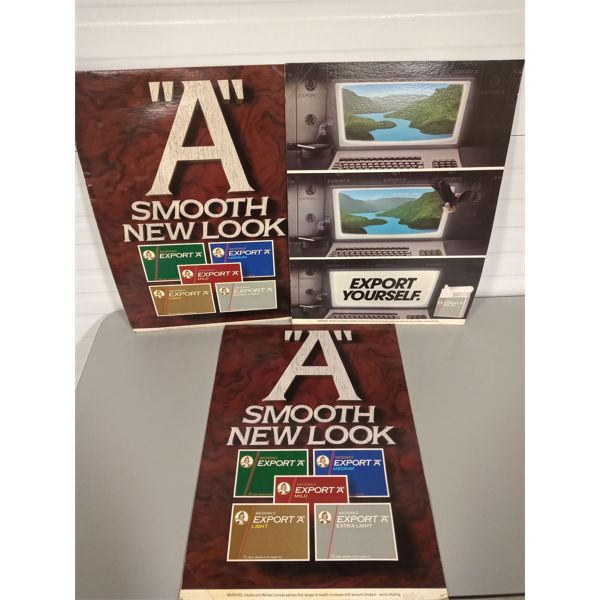 3 CARDBOARD EXPORT CIGARETTES ADVERTISMENTS 26" X 19"