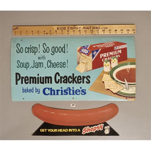 LOT OF TWO ADS -  CHRISTIES CRACKERS AND SHOPSY HOTDOG