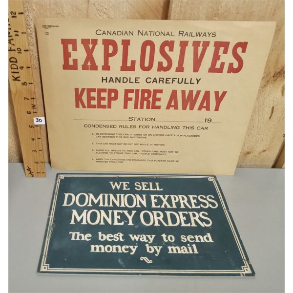 LOT OF 2 - CARDBOARD DOMINION EXPRESS AND PAPER CNR EXPLOSIVES