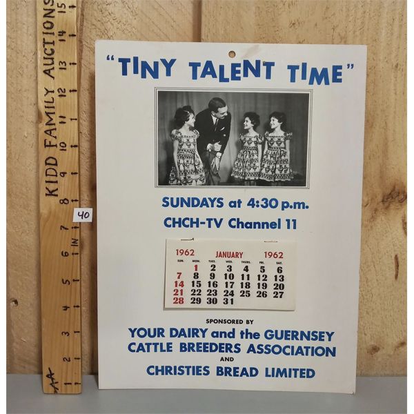 TINY TALENT TIME CHCH-TV 1962 CALENDAR
