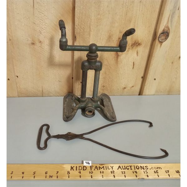 LOT OF 2 - METAL SPRINKLER, LAKE SIMCOE ICE TONGS