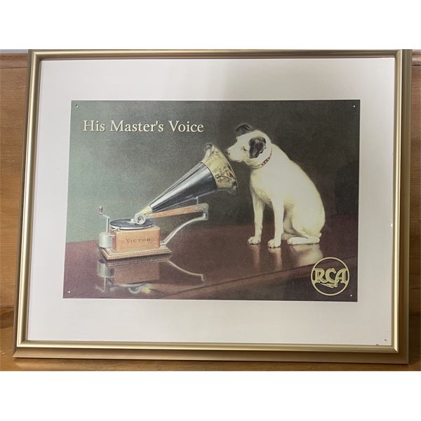 FRAMED TIN SIGN - RCA - HIS MASTER'S VOICE