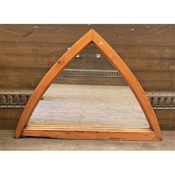 LARGE ANTIQUE PINE MIRROR IN CATHEDRAL ARCH DESIGN