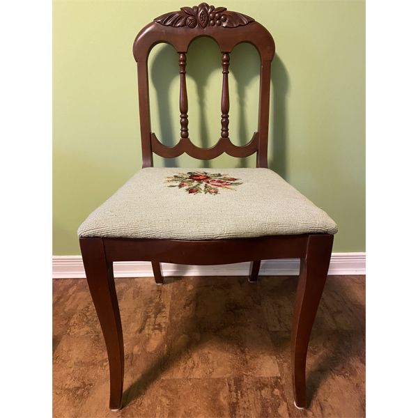 ANTIQUE MAHOGANY OCCASIONAL CHAIR WITH FINE DETAIL & TAPESTRY COVER