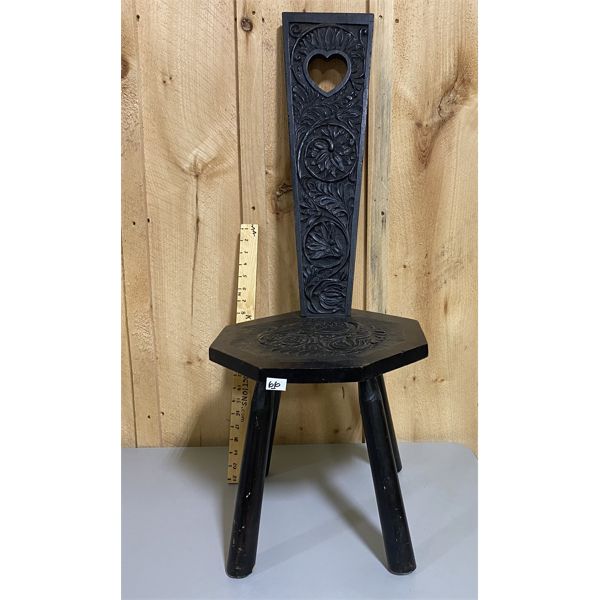 ANTIQUE MONK CHAIR - CARVED WOOD W/ DARK FINISH