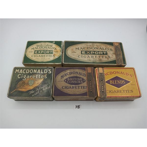 LOT OF 5 MACDONALDS CIGARETTE TINS