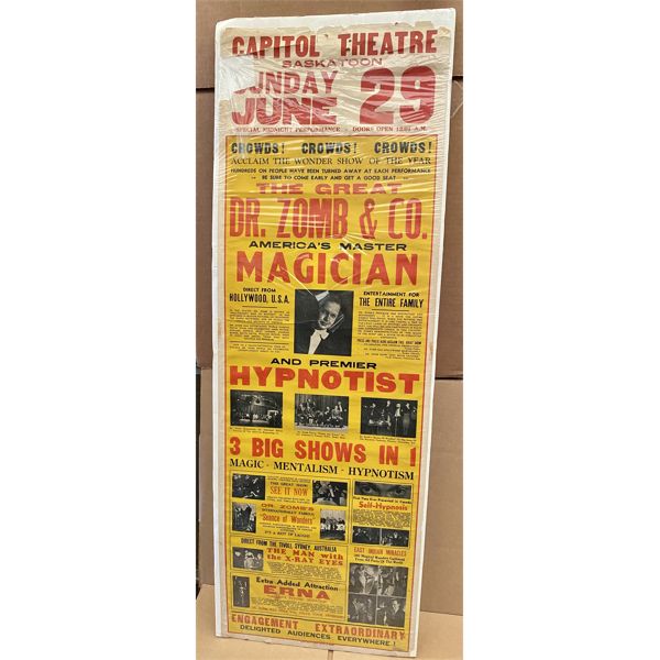 VINTAGE 'DR ZOMB' MAGIC SHOW POSTER