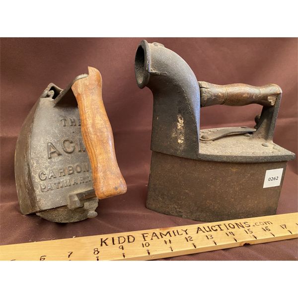 ACME CARBON IRON PAT'D 1910 & ANTIQUE STEAM IRON