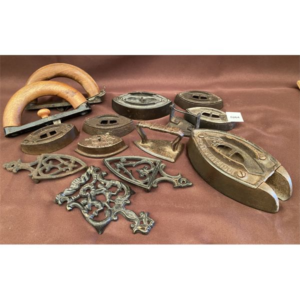 JOB LOT OF MINI SAD IRONS & TRIVETS