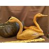 Image 1 : VINTAGE APPLE BASKET & 2 CARVED CANADA GEESE 