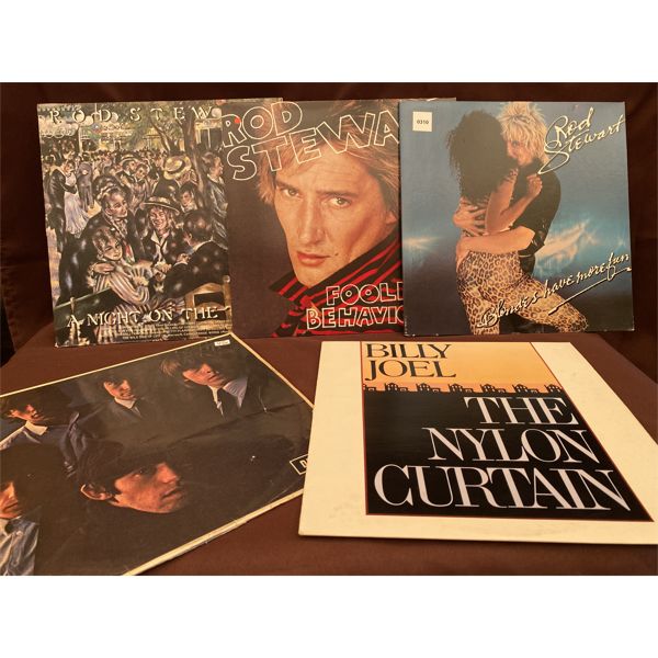 LOT OF 5 RECORD ALBUMS - ROD STEWART, BILLY JOEL, THE ROLLING STONES