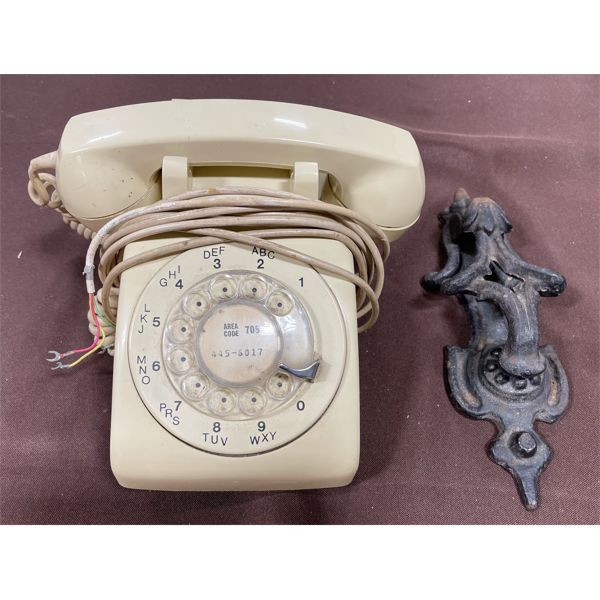 VINTAGE ROTARY PHONE & CAST DOOR KNOCKER