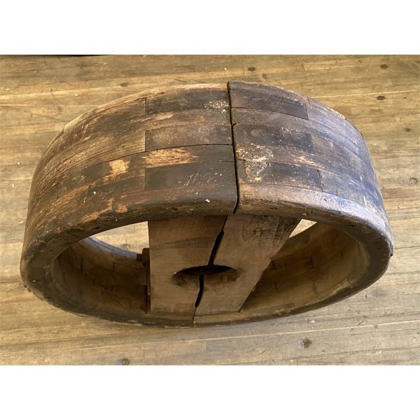 LARGE 17" DIAMETER WOODEN PULLEY