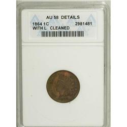 1864 1C L On Ribbon--Cleaned--ANACS. AU58 Details.