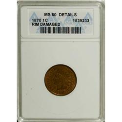 1870 1C MS60 Brown ANACS. NGC Census: (1/117). PCGS Po