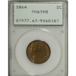 1864 2C Large Motto MS63 Red and Brown PCGS. PCGS