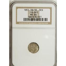1851 3CS MS64 NGC. NGC Census: (363/227). PCGS Populat