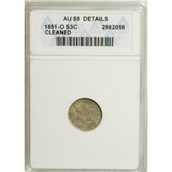 1851-O 3CS --Cleaned--ANACS. AU58 Details. NGC Cens