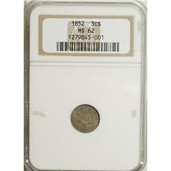 1852 3CS MS62 NGC. NGC Census: (111/904). PCGS Pop