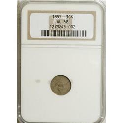 1855 3CS AU58 NGC. NGC Census: (11/72). PCGS Popul