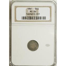 1861 3CS MS64 NGC. NGC Census: (159/209). PCGS Pop