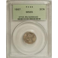 1867 3CN MS65 PCGS. PCGS Population (45/11). NGC C